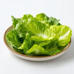 Fresh Romaine Lettuce Leaves in a Bowl: Ready for Salad Preparation or Healthy Snack on White Background.