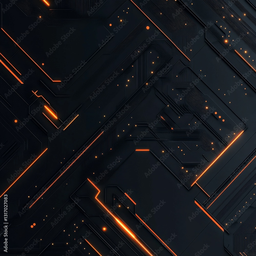 Poster futuristic dark tech panel with orange glowing lines and dots, a striking visual of advanced technol