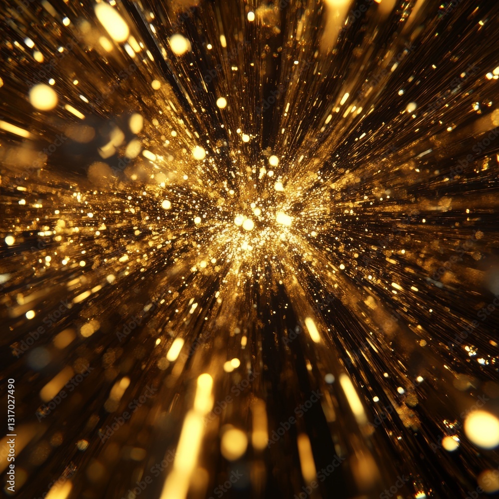 Leinwandbilder Golden Particle Burst: Abstract Explosion of Light and Texture with a Focus on Sparkle and Movement, Creating a Dazzling Visual Effect