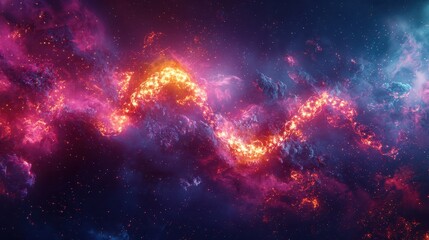 Fototapeta premium Vibrant Cosmic Landscape with Fiery Waves and Colorful Nebulae