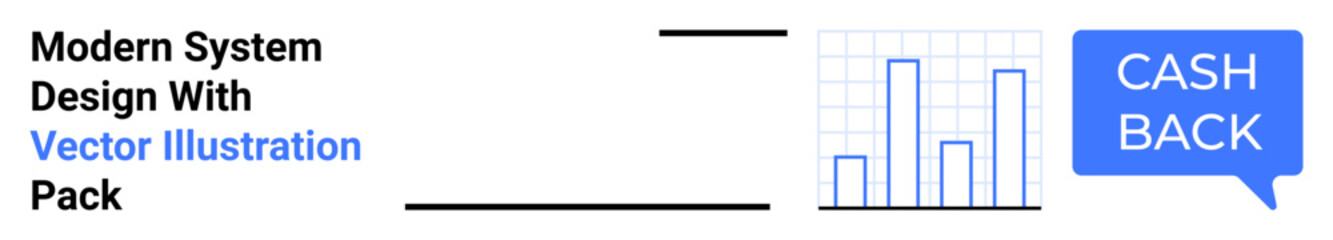 Bar graph representing data insights alongside a cashback label. Ideal for finance, marketing, e-commerce, data analysis, investment, savings, advertising. Flat landing page banner