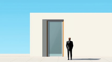 Businessman at Minimalist Building Entrance  A Modern Architectural Scene