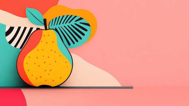 Fruit pop art, Outlined bold strokes of a glowing pear illustration in high fidelity.