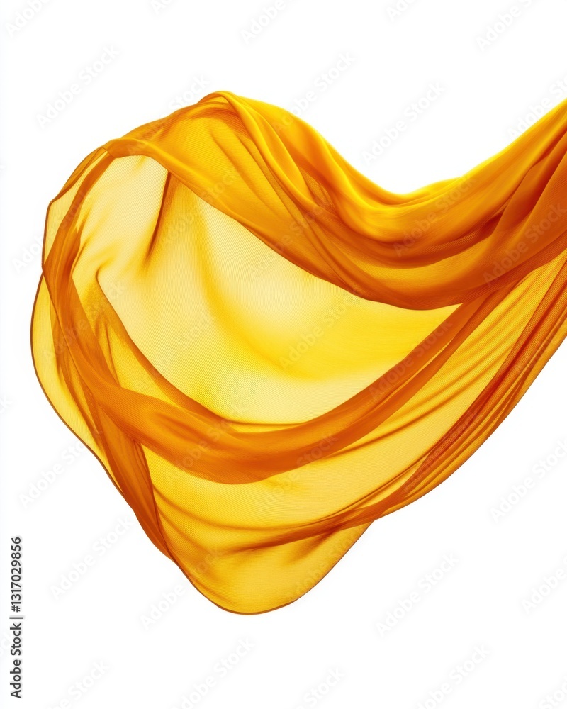 Poster flowing amber fabric against a clean white backdrop creating a sense of movement and lightness artis