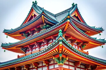 Obraz premium Digital art: Modern interpretation of a temple roof's intricate line.