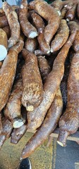 Pile of Brown Yuca at a Market