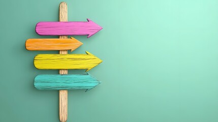 Colorful Wooden Arrows on a Green Background for Directional Signs