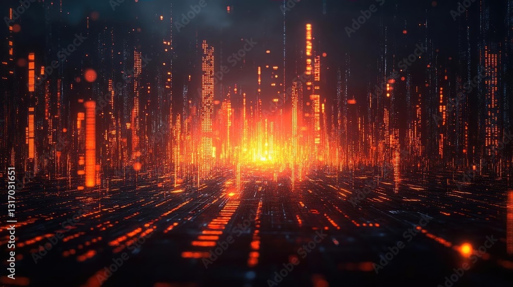 Poster abstract digital landscape with glowing data streams and vibrant colors in a futuristic setting