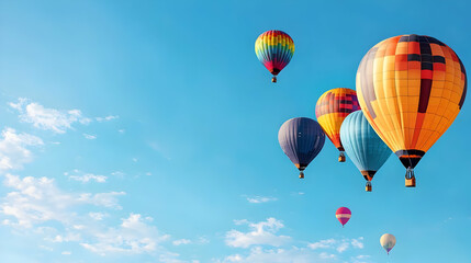 Obraz premium Colorful Hot Air Balloons Soaring in Blue Sky with White Clouds
