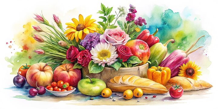 Abstract food photography, bold blooms in watercolor. - Powered by Adobe