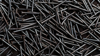 Dark Metallic Nails Scattered On A Grungy Surface With Detailed Texture In Horizontal Format Capturing The Industrial Nature Of Hardware