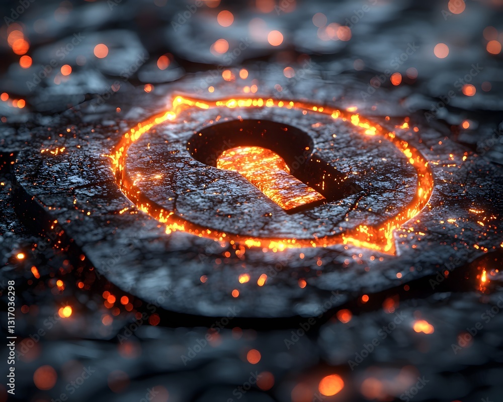 Poster dynamic glowing padlock icon with circling arrows representing adaptive security solutions