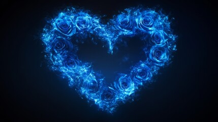 Fototapeta premium Blue Roses Forming a Heart Shape in a Dark Background