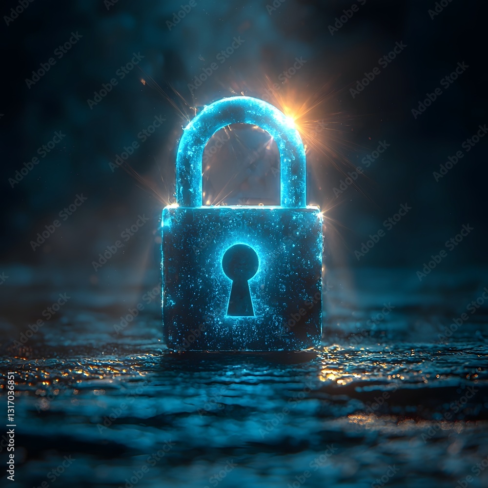 Poster glowing padlock icon symbolizing transparency and reliability