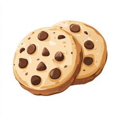 Fototapeta premium Two Delicious Chocolate Chip Cookies Stacked Together on a White Background, Ready to be Enjoyed.