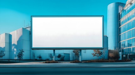 Obraz premium Large blank billboard stands on city street ready for advertisement against an urban backdrop in the daytime