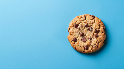 Top View of Chocolate Chip Cookie on Blue Background