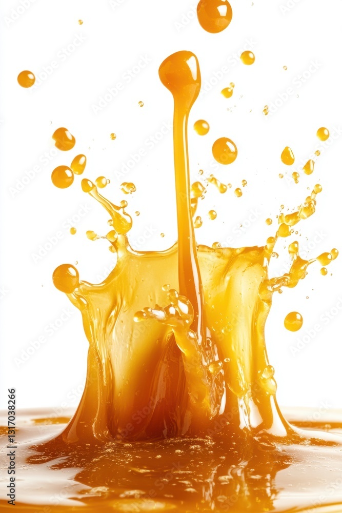 Poster dynamic splash of vibrant orange juice on a clean white background creating a refreshing and energet