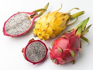 Exploring vibrant pitayas a colorful showcase of white red and yellow dragon fruits in a natural setting