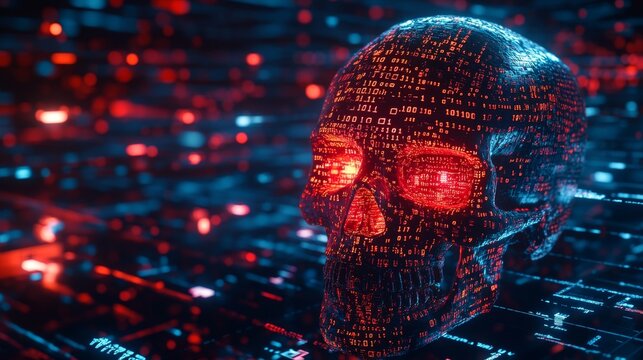 Digital Skull Symbolizing Impending Danger Looming in Cyber Space