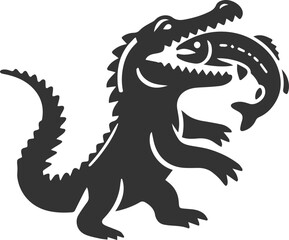 Naklejka premium Crocodile carrying a fish in its mouth vector silhouette