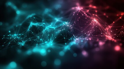 Cyber Big Data Flow Particles Bokeh. Digital Neural Network. Concept of AI Artificial Intelligence Technology Machine Deep Learning. Digital Communication. Science Technology Presentation