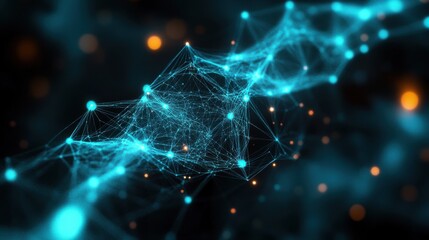 Cyber Big Data Flow Particles Bokeh. Digital Neural Network. Concept of AI Artificial Intelligence Technology Machine Deep Learning. Digital Communication. Science Technology Presentation