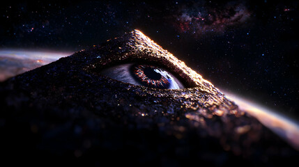 An Eye Looking Out Over a Cosmic Universe Background View