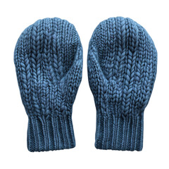 Chunky Knit Mittens in Slate Blue with Warm Interior Isolated on Transparent Background