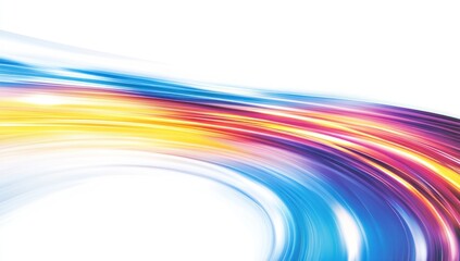 Abstract colorful swirling light streaks on white background.