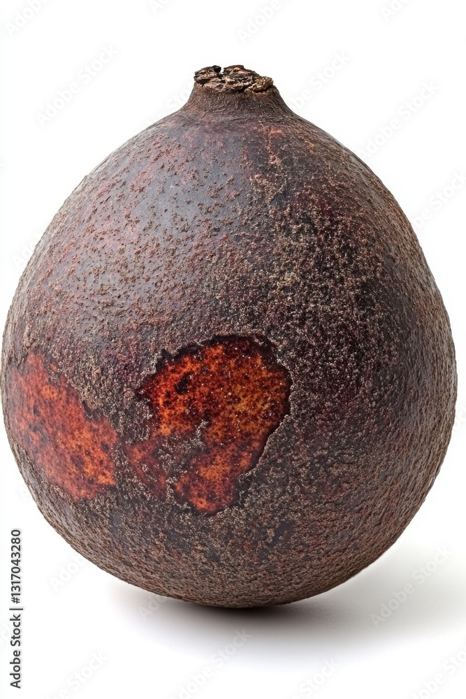 Poster close up of a ripe avocado with dark peel on a white background showing texture and color variations
