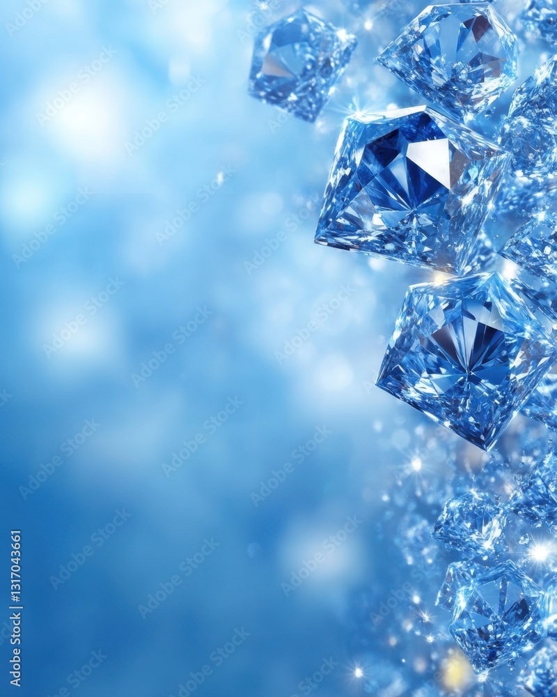 Poster sparkling blue diamonds on a soft blue background create a luxurious and elegant visual with a dream