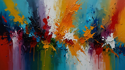 Fototapeta premium Vibrant Color Explosion Abstract Painting with Splashes and Textures Energetic and Expressive a Burst of Creative Energy