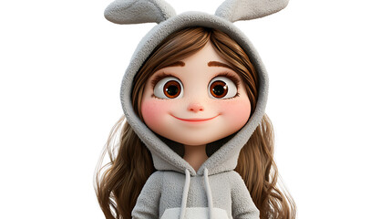 A cartoon girl with a rabbit hoodie on