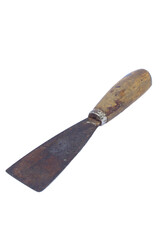 Rusty Putty Knife with Wooden Handle on White Background