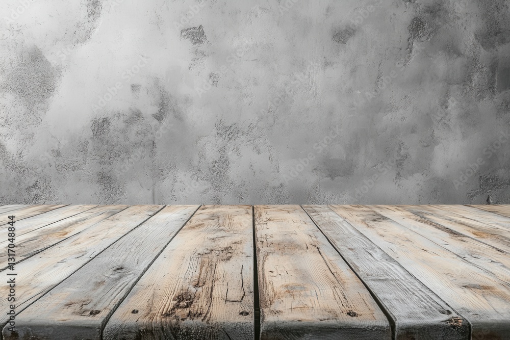 Poster rustic wooden surface against a textured gray wall creating a versatile backdrop for product photogr