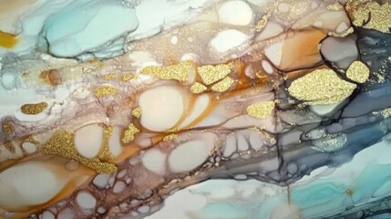 Fototapeta premium Art wall painting pastel toned and golden splashes.