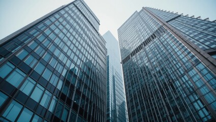 Fototapeta premium Tall Glass Buildings Reaching Towards The Sky In A Modern Urban Setting