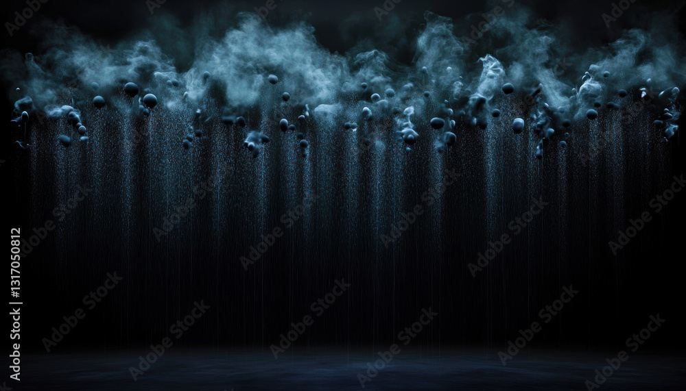 Poster a mesmerizing display of swirling mist and cascading droplets, creating an abstract atmosphere of tr