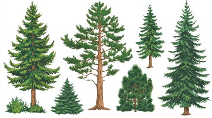 Fototapeta premium Evergreen trees, forest, nature, illustration, design