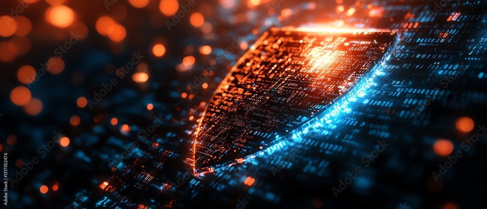 Aufkleber cyber defense concept glowing digital shield with a metallic lock, defending data streams against cy