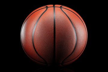 Fototapeta premium Basketball sphere in spotlight on black background for sport equipment and athletic competition concept