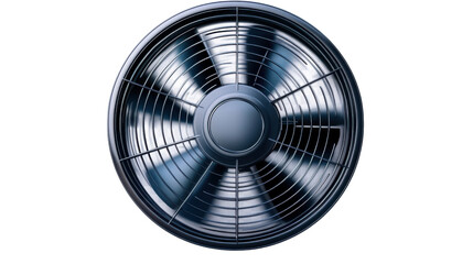 "A high-efficiency cooling fan with aerodynamic blades, isolated on transparent background, symbolizing energy-efficient cooling technology.