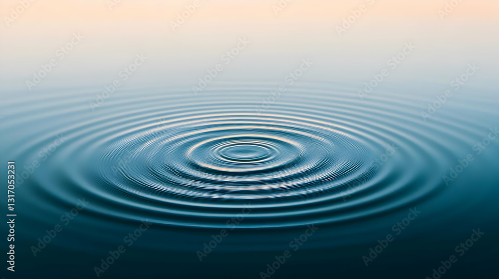 Poster concentric circular ripples expand across calm blue water with gradient background after gentle drop