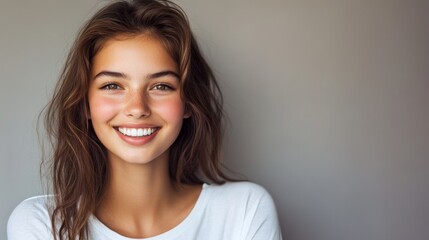 Fototapeta premium Radiant Young Woman With Wide Smile and Bright Eyes