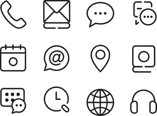 Minimalist Communication and Contact Icons Set - Black Line Vector Pack