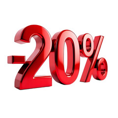Red 3D Discount Percentages with Transparent Background: -20%
