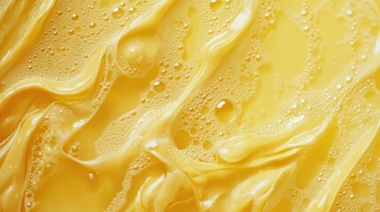 Abstract Golden Liquid with Bubbles: A Close-Up Macro Photography