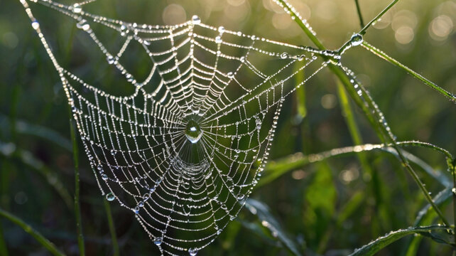 spider web with dew drops