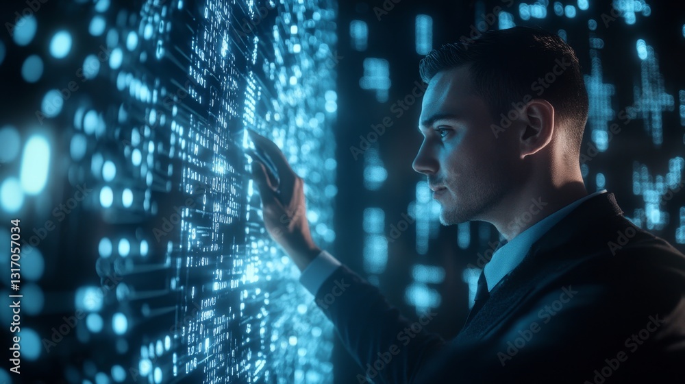 Poster futuristic data integration system with silver humming elements